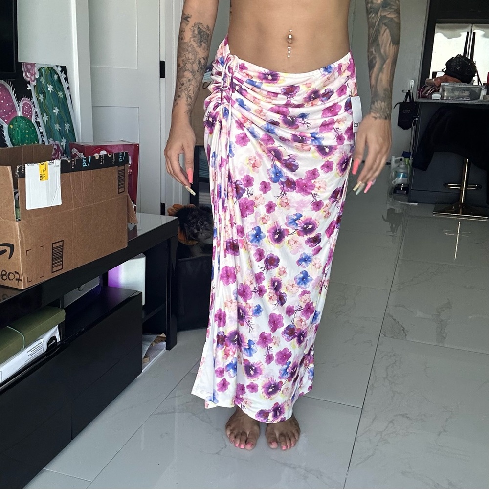 Bar III White and Purple Floral Sarong